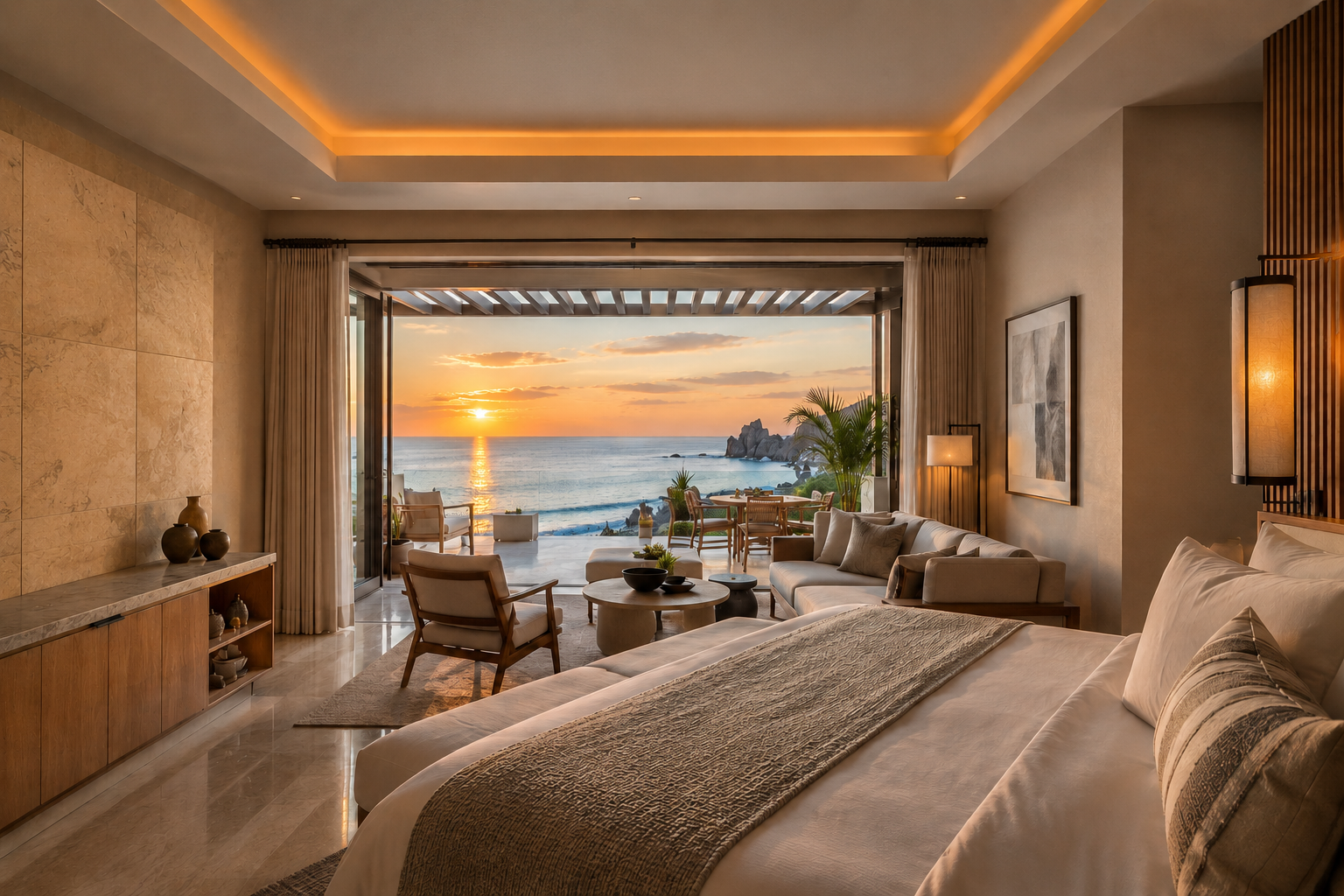 Private suite terrace with El Arco sunset view in Los Cabos